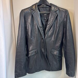 JLC New York Leather Blazer Women’s S Black 2 Button Chic Jacket